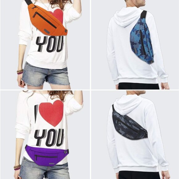 Women Men Orange Large Crossbody Fanny Pack Belt Bag Hands-Free Waist Pack - Picture 2 of 6